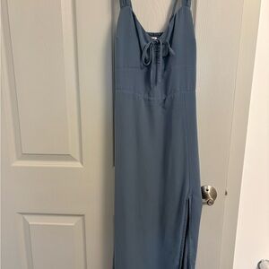 Abercrombie & Fitch Slate Blue Midi Dress with Tie Front